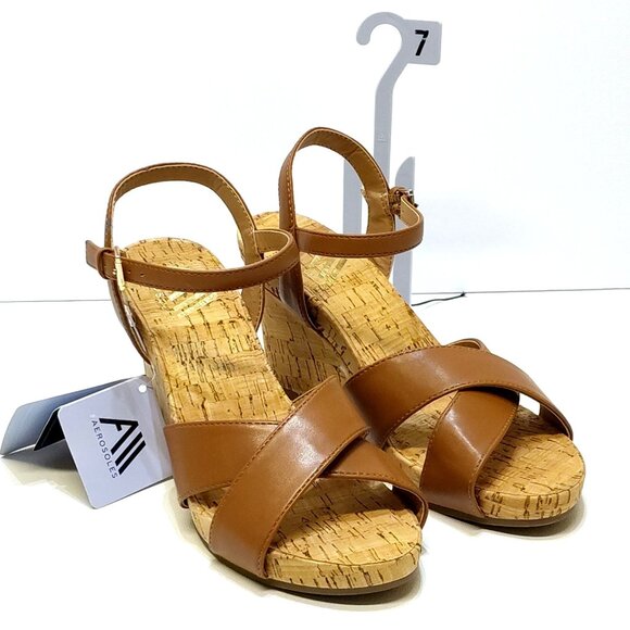 Aerosoles Strappy Cork High Espadrille Wedge Sandal Adjustable Block Heel Sz 7M - Picture 2 of 9